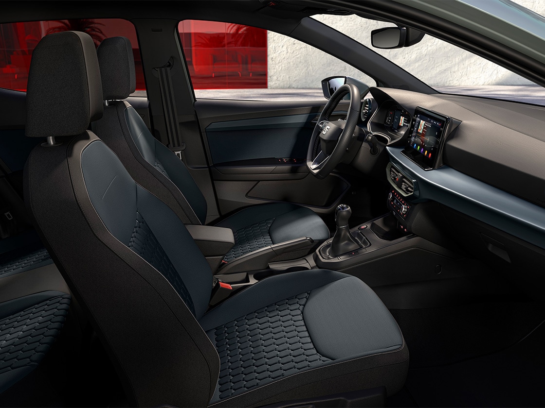 Seat ibiza interior details including the embossed standard seats for fr in nuance black. 