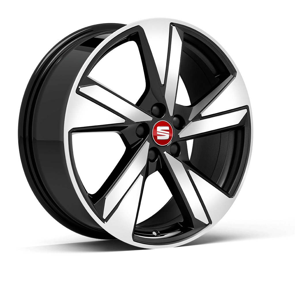 Diamond Cut 18 inch in Piano Black alloy wheel with centre insert in Desire Red