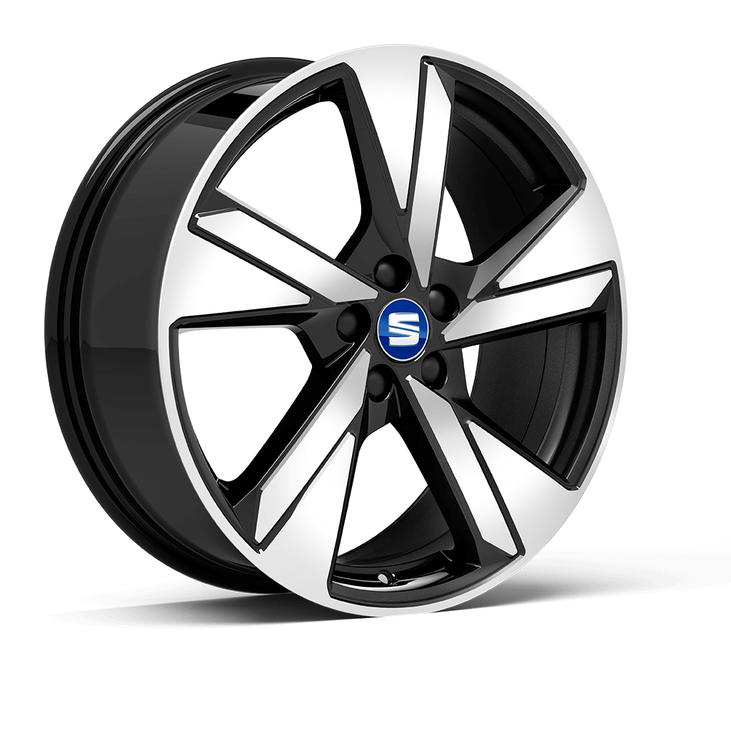 Diamond Cut 18 inch in Piano Black alloy wheel with centre insert in Mystery Blue