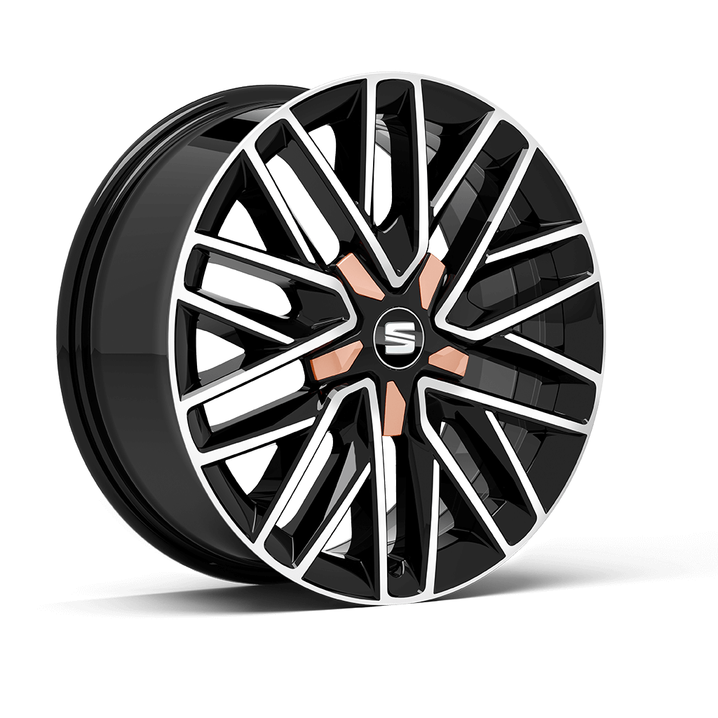 Diamond Cut 17 inch in Piano Black alloy wheel with centre insert in Mystic Magenta