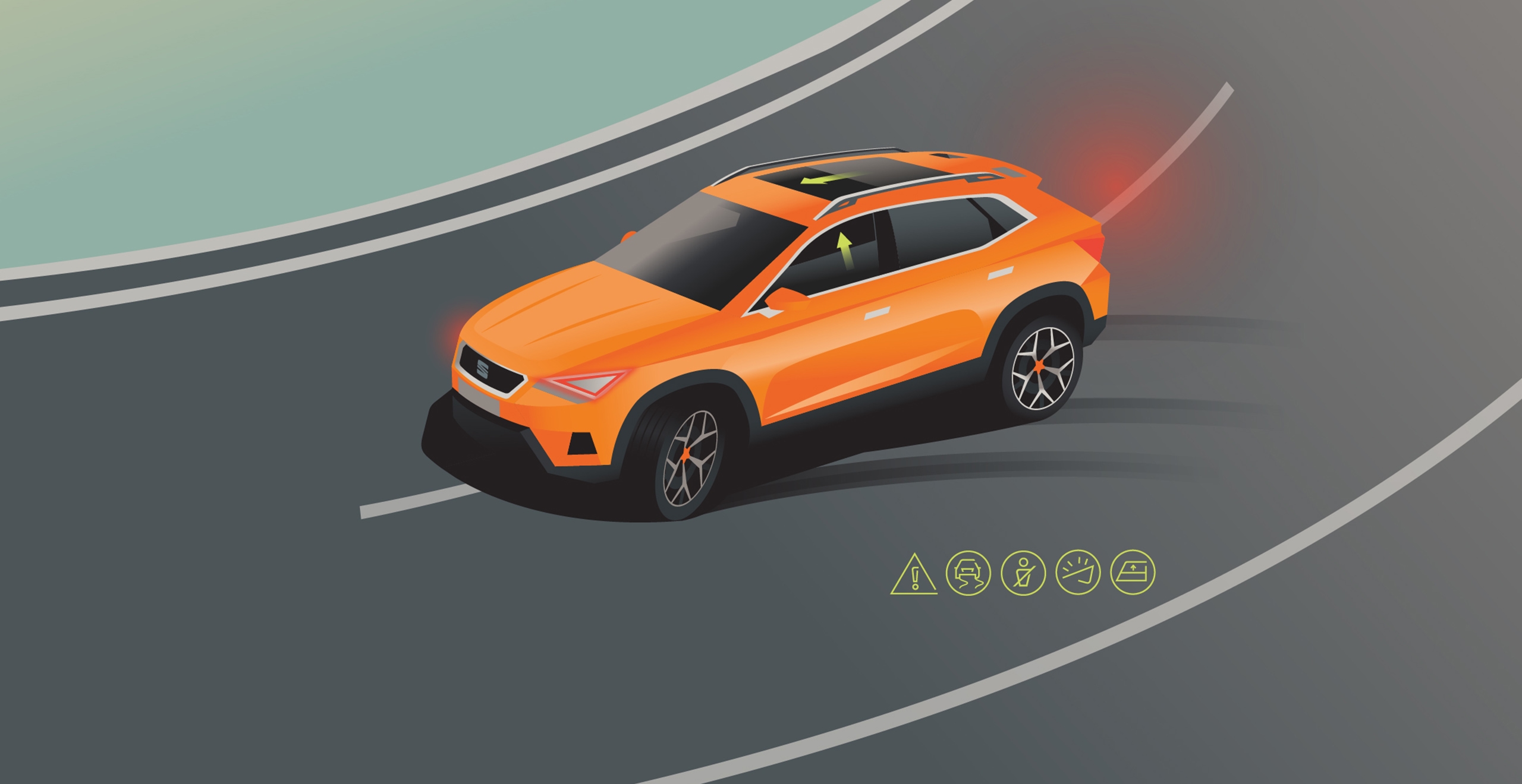 SEAT Ateca pre crash assist safety feature illustration