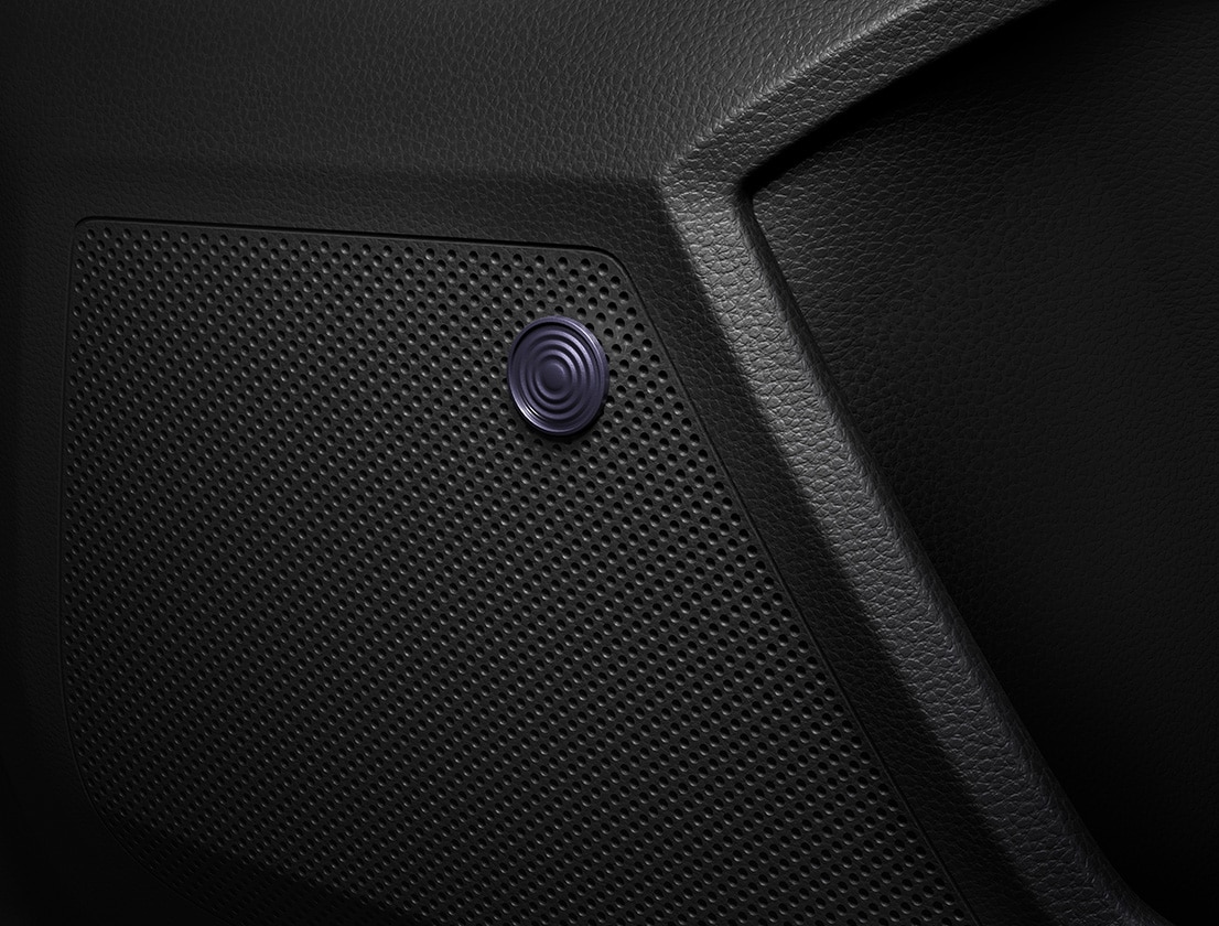 close-up shot of one of the new SEAT sound system’s speakers. It showcases the design details of this interior feature.